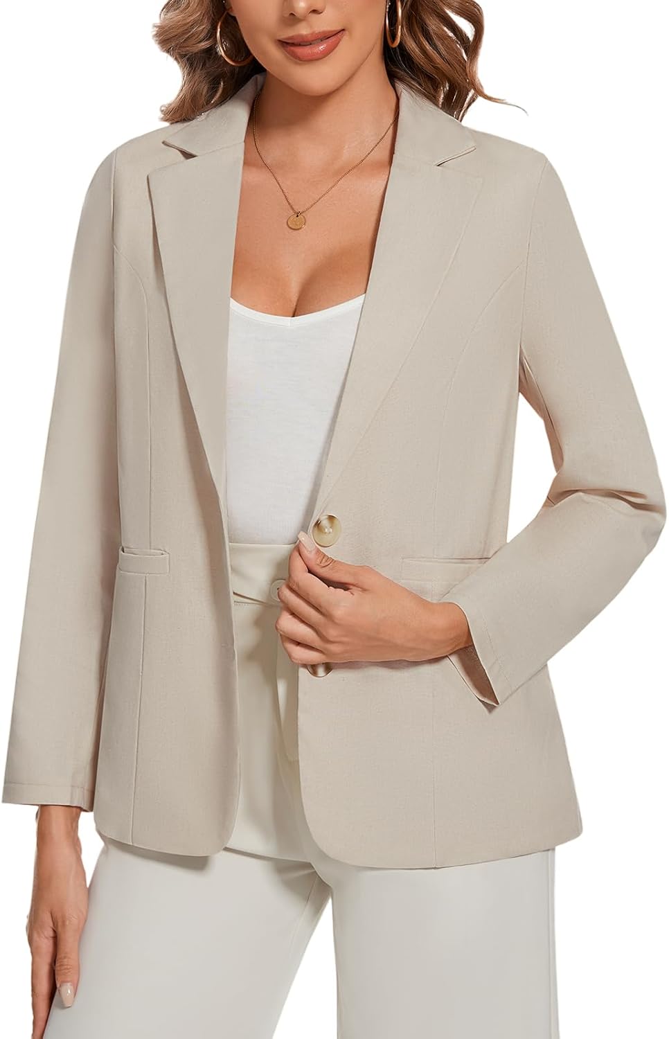 MINTLIMIT Womens Casual Linen Cotton Blazers Long Sleeve Button Front Notch Lapel Work Office Blazer Jackets with Pockets
