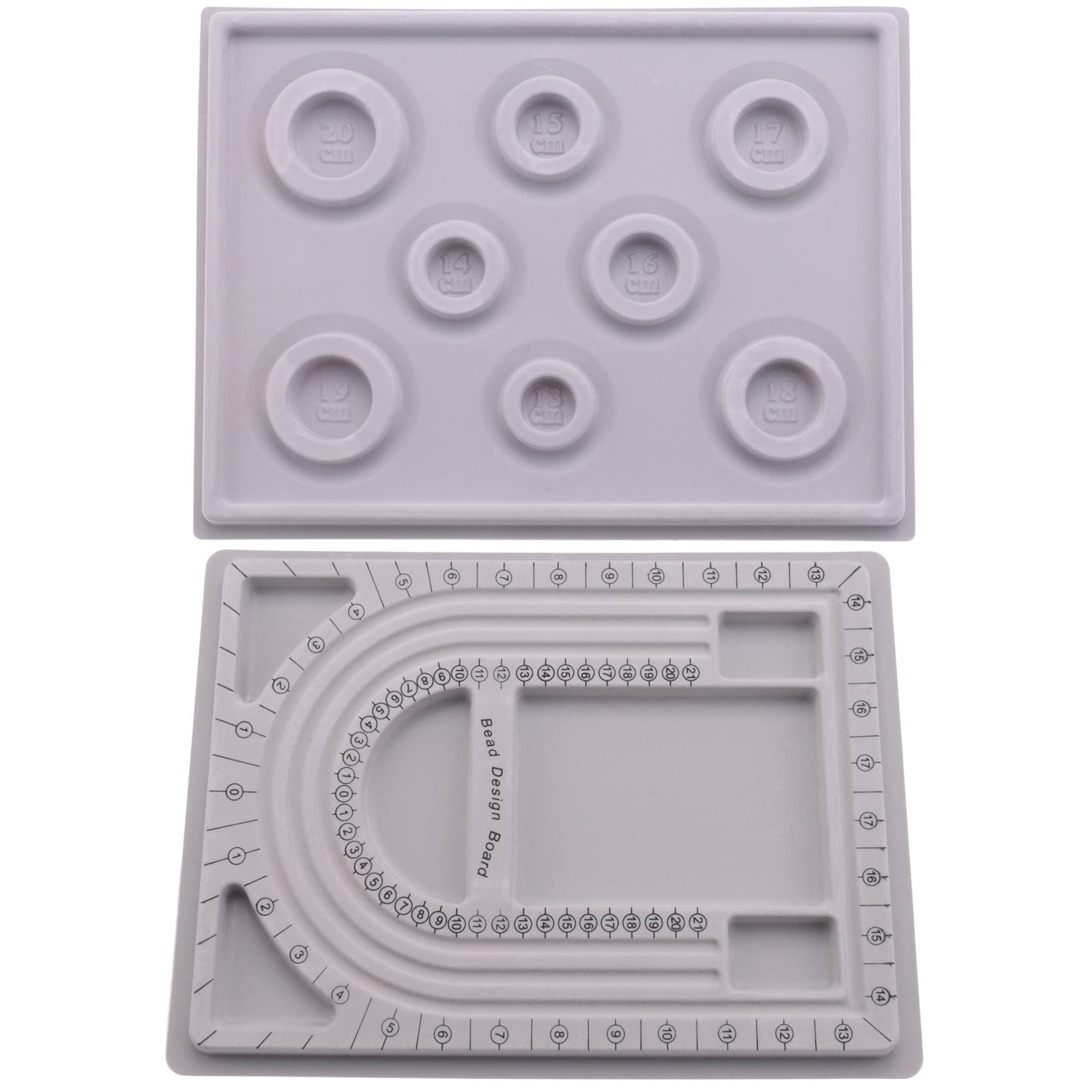 Bopfimer Bead Design Board 2pcs Flocked Beading Tray with Measurement Scale, Jewellery Making Organiser for Necklace Bracelet Bead Layout and Sorting