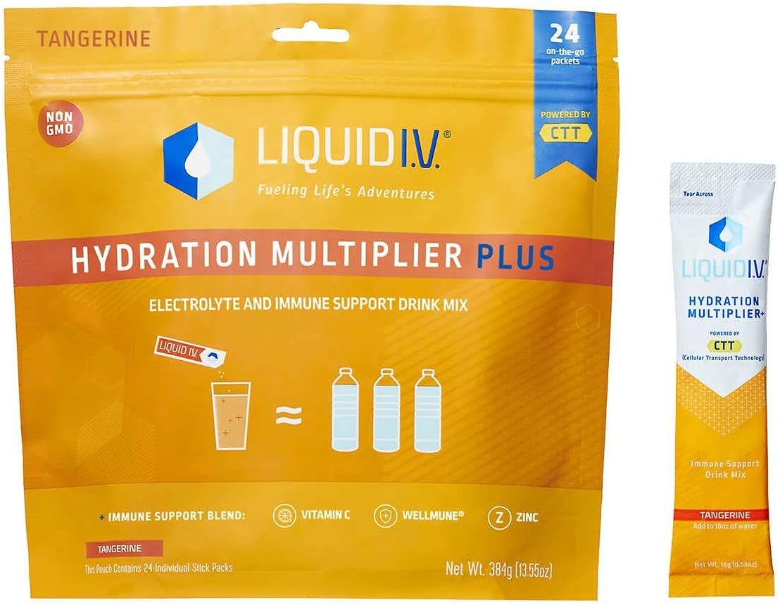 Liquid I.V. Hydration Multiplier Plus Immune Support, Resealable Pouch, 13.55 Oz, Pack of 24