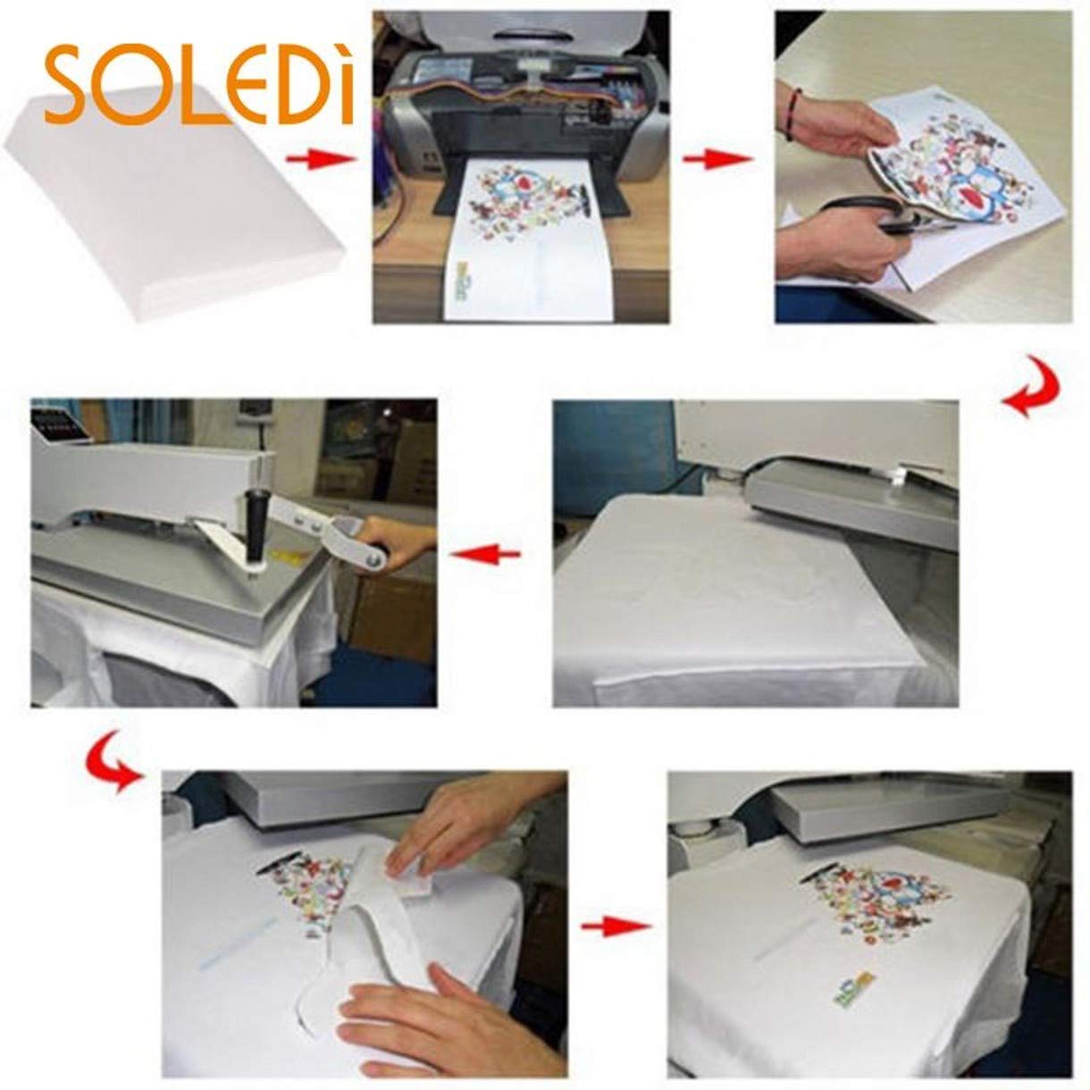 ZHONGJIUYUAN 50 unids A4 papel de transferencia de calor para impresoras de inyección de tinta Color de la luz Tela de papel de la tela de la camiseta Transferencias Fotos Calidad Impres