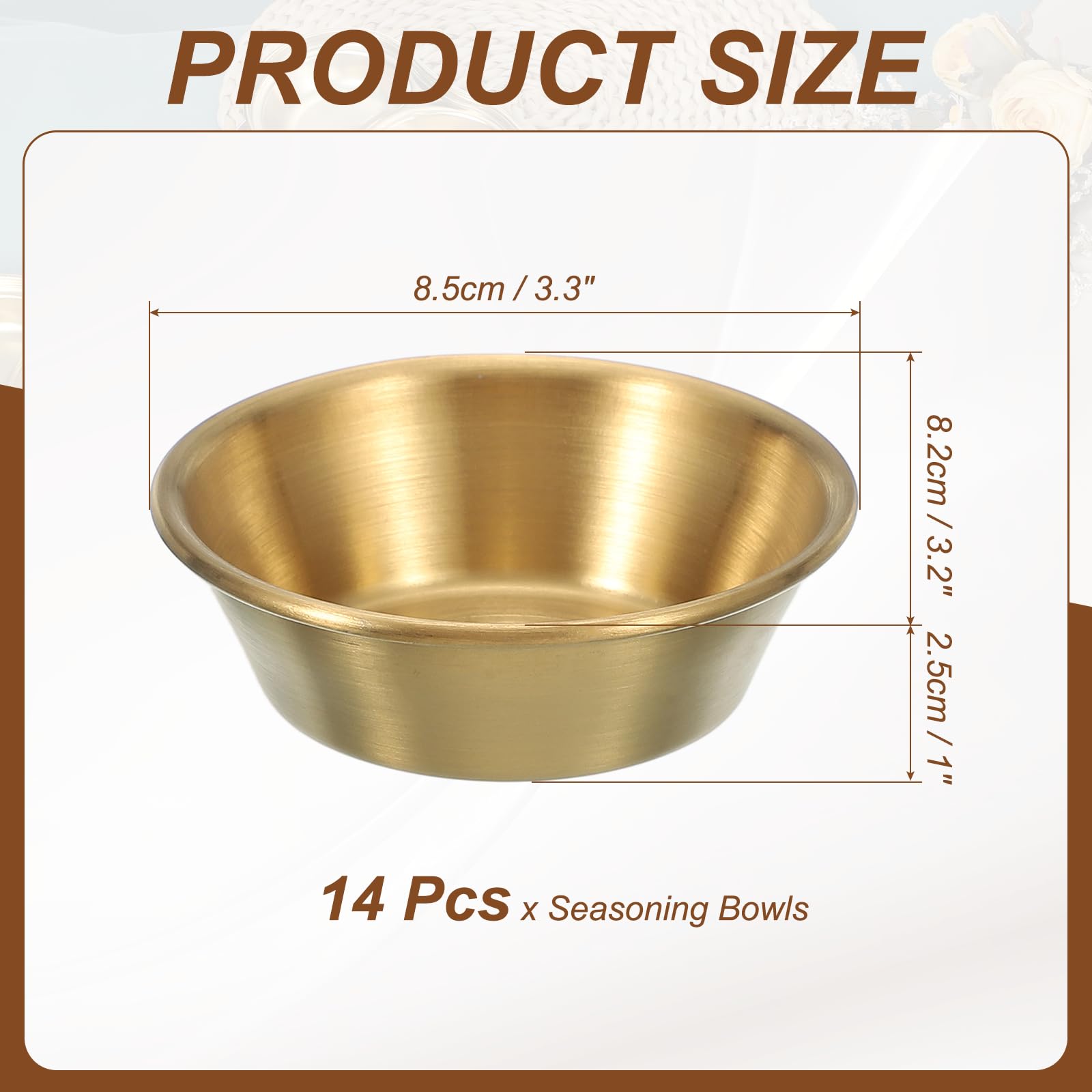QUARKZMAN 2.8 Pulgadas Mini Salsera De Acero Inoxidable, 14 Piezas Tazones Redondos Para Condimentos Platos De Aperitivo Recipiente Para Salsas, Dorado