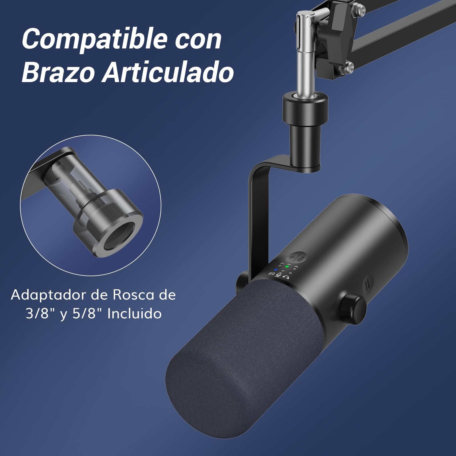 TONOR USB/XLR Microfono Dinámico para Juegos, PC Micrófono Cardioide de Estudio con Soporte de Escritorio para Podcasting, Streaming, Conector para Auriculares de 3,5 mm y Botón de Silencio, TD510 AIR