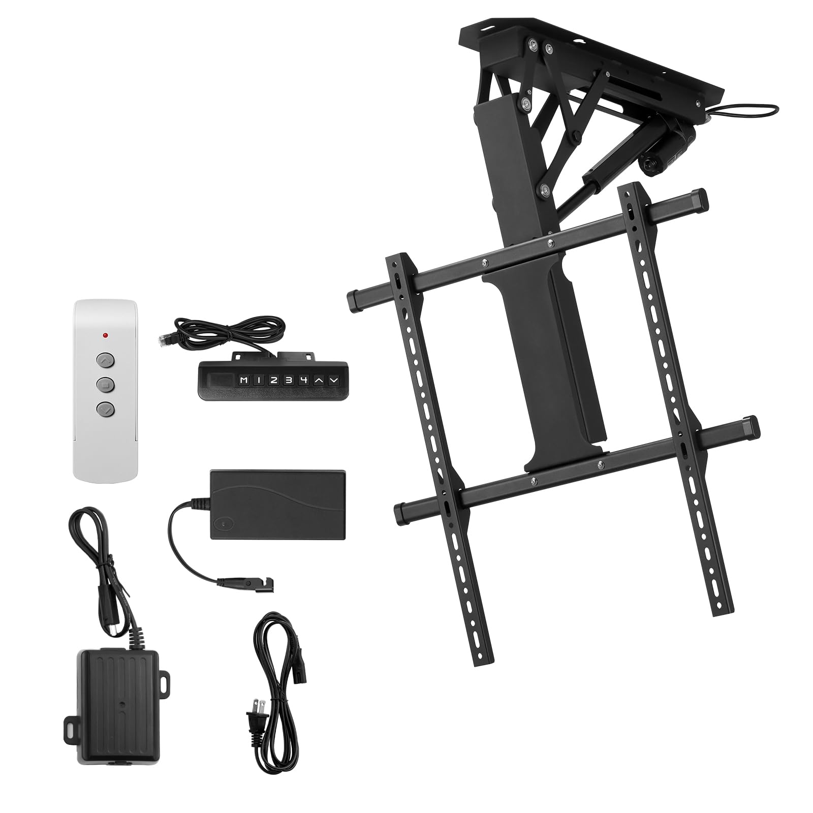 VEVOR Support TV Plafond Motorisé pour Écrans 32-65 pouces/81,3-165 cm, Fixation TV Réglable Électriquement, Accroche Téléviseur avec Capacité de Charge de 40 kg, Max. VESA 600x600 mm, Maison Bureau