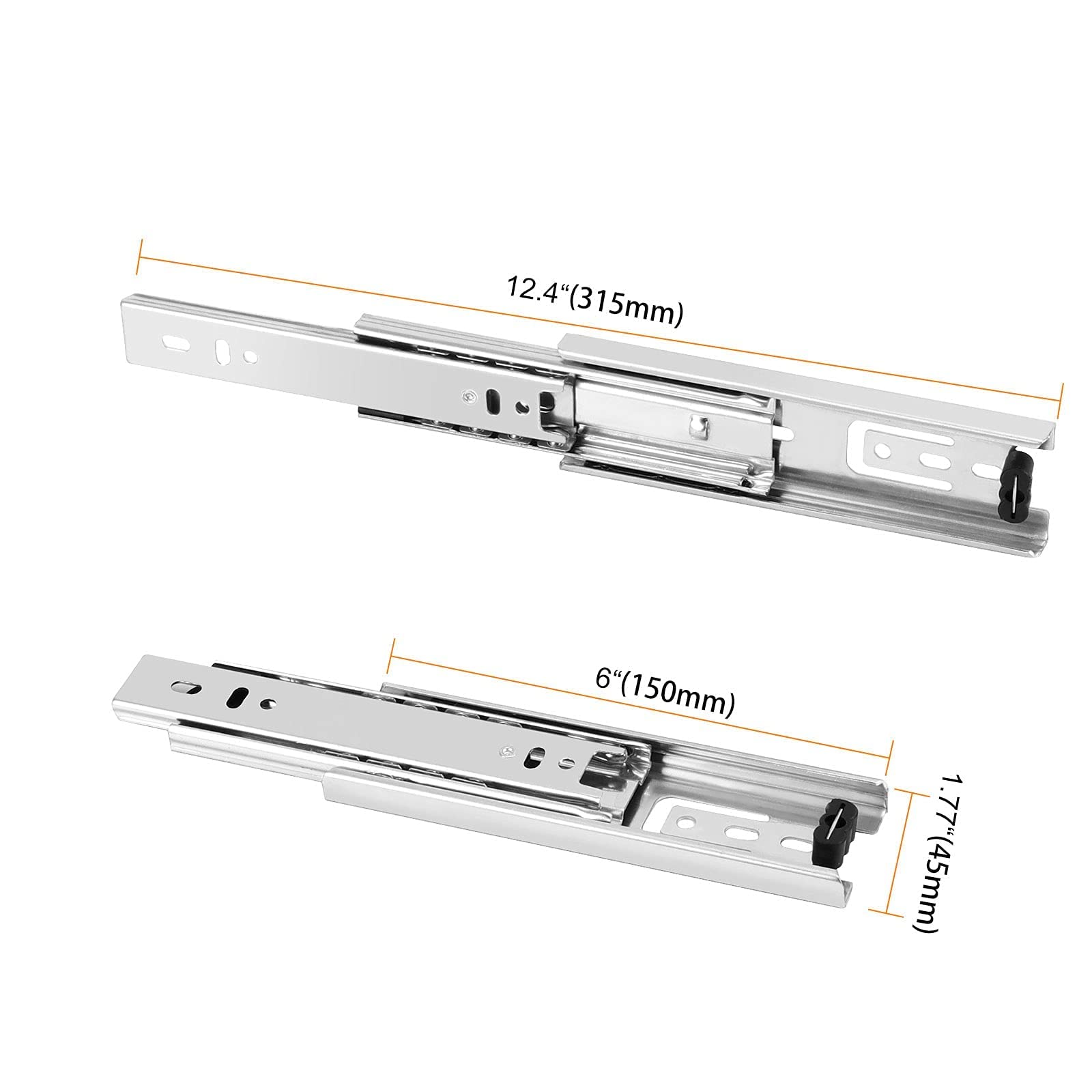 SEUNMUK 6 Pairs 6 Inch Full Extension Less Noise Drawer Slides 3 Section Ball Bearing Side Mounted Drawer Slider Heavy Duty Drawer Slides, with 48 Mounting Screws, 100 LB, Silver