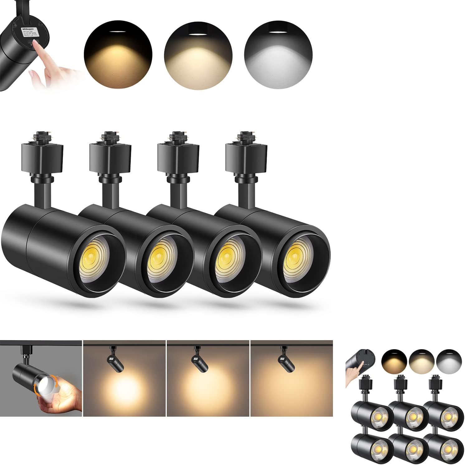 VANoopee 3Color Zoomable 20W LED Track Lighting Heads H Type Track