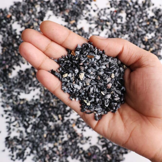 Image of Natural Snowflake Obsidian Crystal Chips Stone 50 Gm for Reiki, Meditation, Vastu & Feng Shui | Polished Gemstone Chips for Home Decor, Jewellery Making, Resin Art & Craft