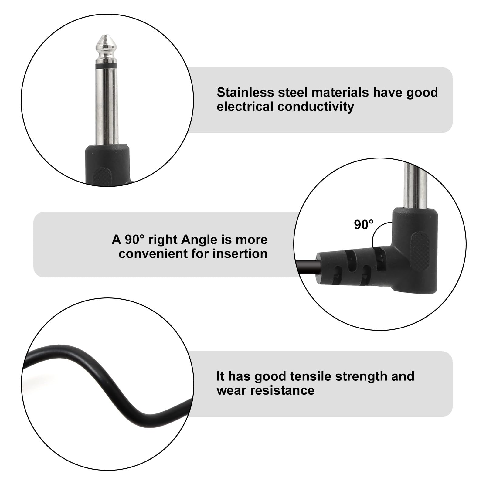 kwinfei 3PCS Black Connectors 6 Inch Guitar Patch Cables 1/4" TS Mono Right Angle Pedal Cords - Image 3