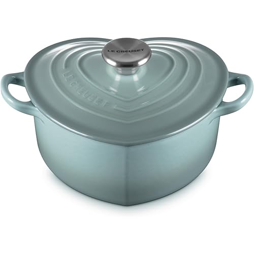 Le Creuset Signature Enameled Cast Iron Figural Heart Cocotte, 2 Quart, Sea Salt with Stainless Steel Knob