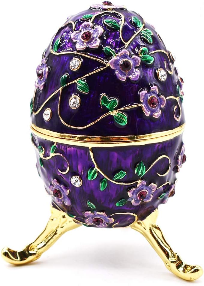 aoory Hand Painted Enameled Faberge Egg Style Jewelry Trinket Box Unique Gift for Home Decoration Purple