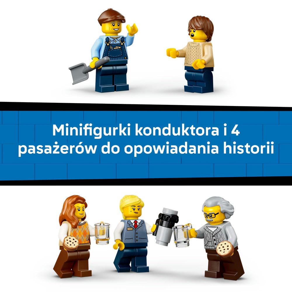 LEGO City Retro pociąg z lokomotywą parową, zabawka konstrukcyjna dla dziecka, zestaw z lokomotywą, węglarką, wagonem pasażerskim i peronem, prezent dla chłopca lub dziewczynki od 7 lat 60511