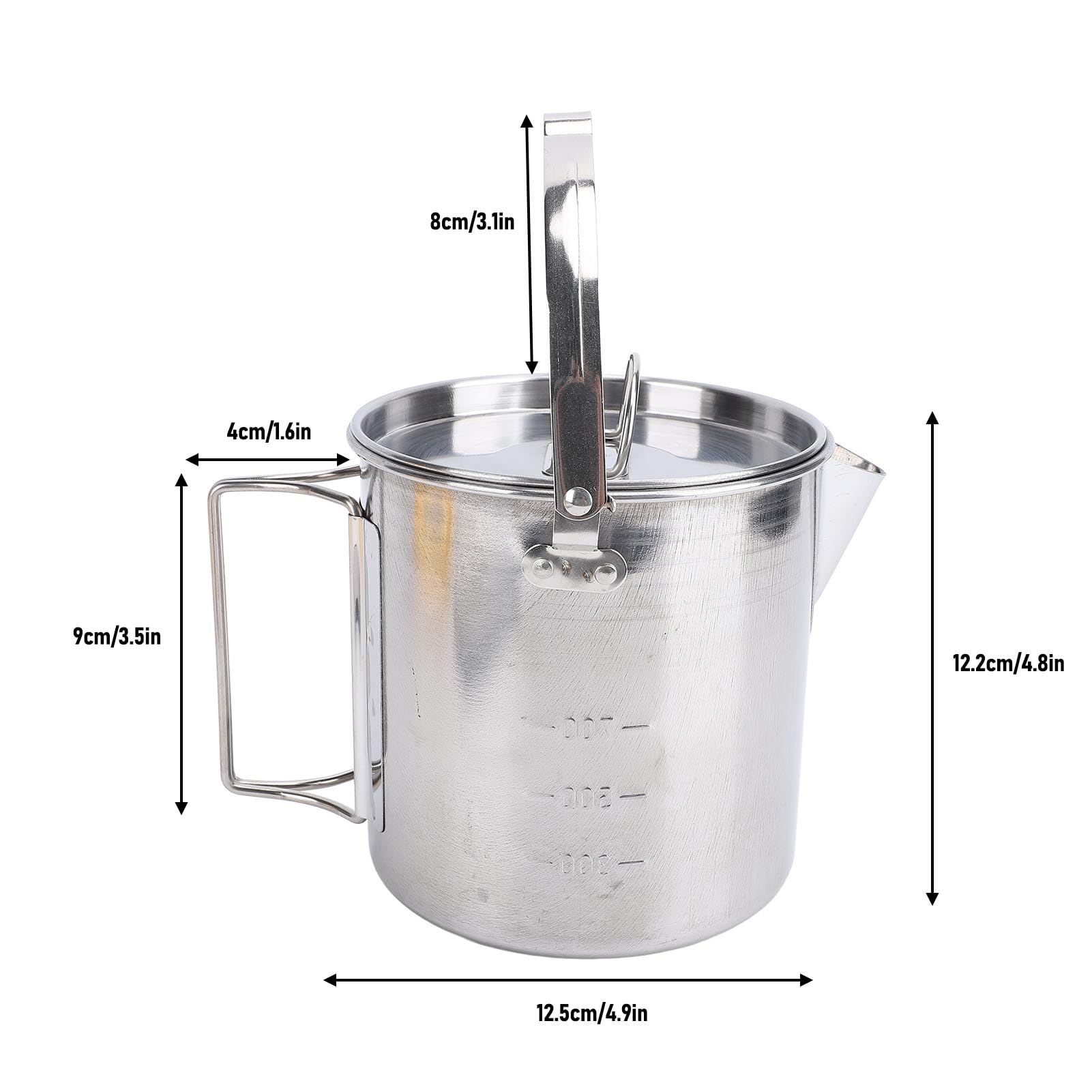 Asixxsix 1.2L Camping Stovetop Pot, Stainless Steel Portable Camping Coffee Pot Tea Kettle, Double Layer Campfire Kettle for Outdoor Hiking Picnic Backpacking and Traveling