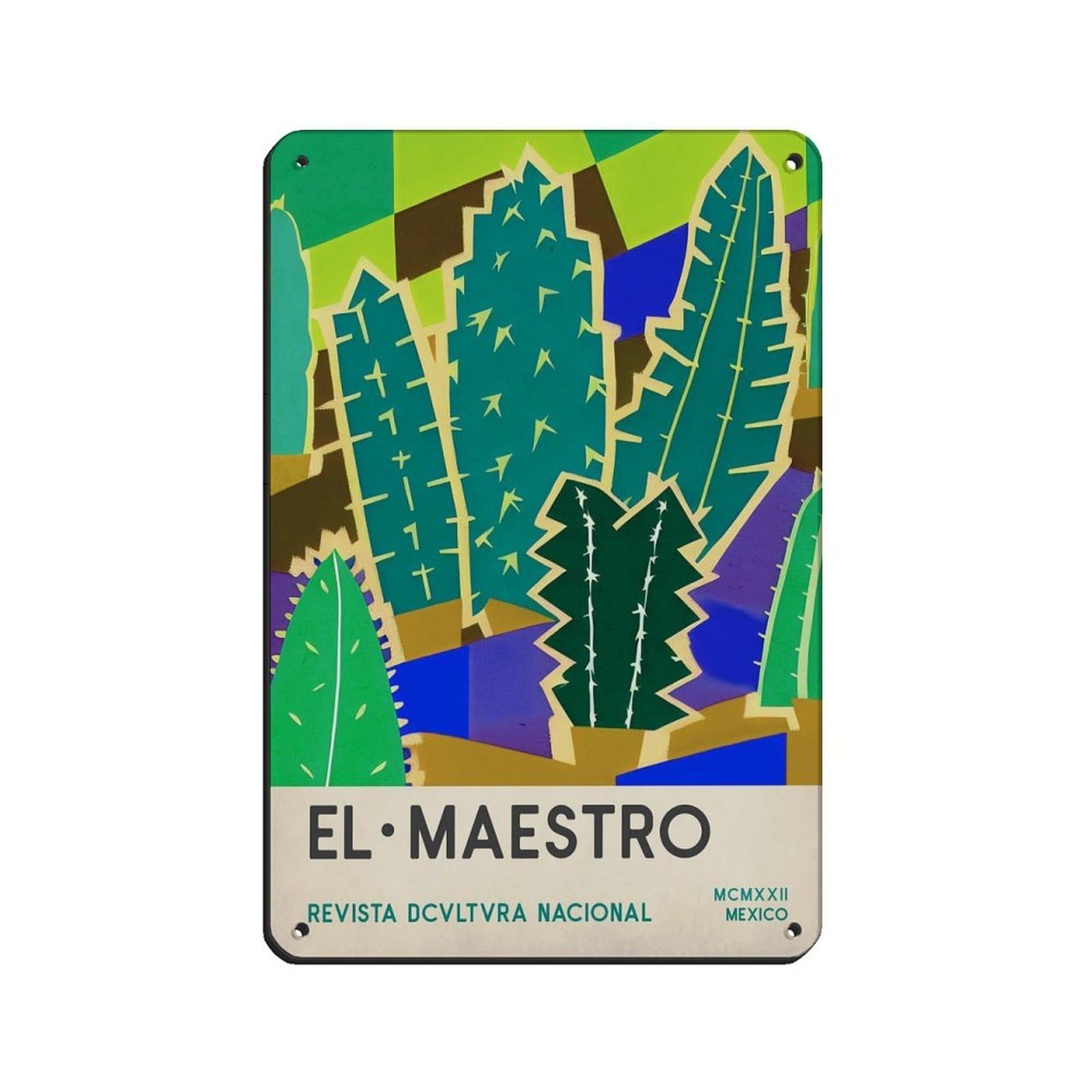 Mexican Art,Cactus Art,El Maestro Magazine Tin Sign Vintage Metal Pub Club Cafe Bar Home Wall Art Decoration Poster Retro 8x12inch(20x30cm)