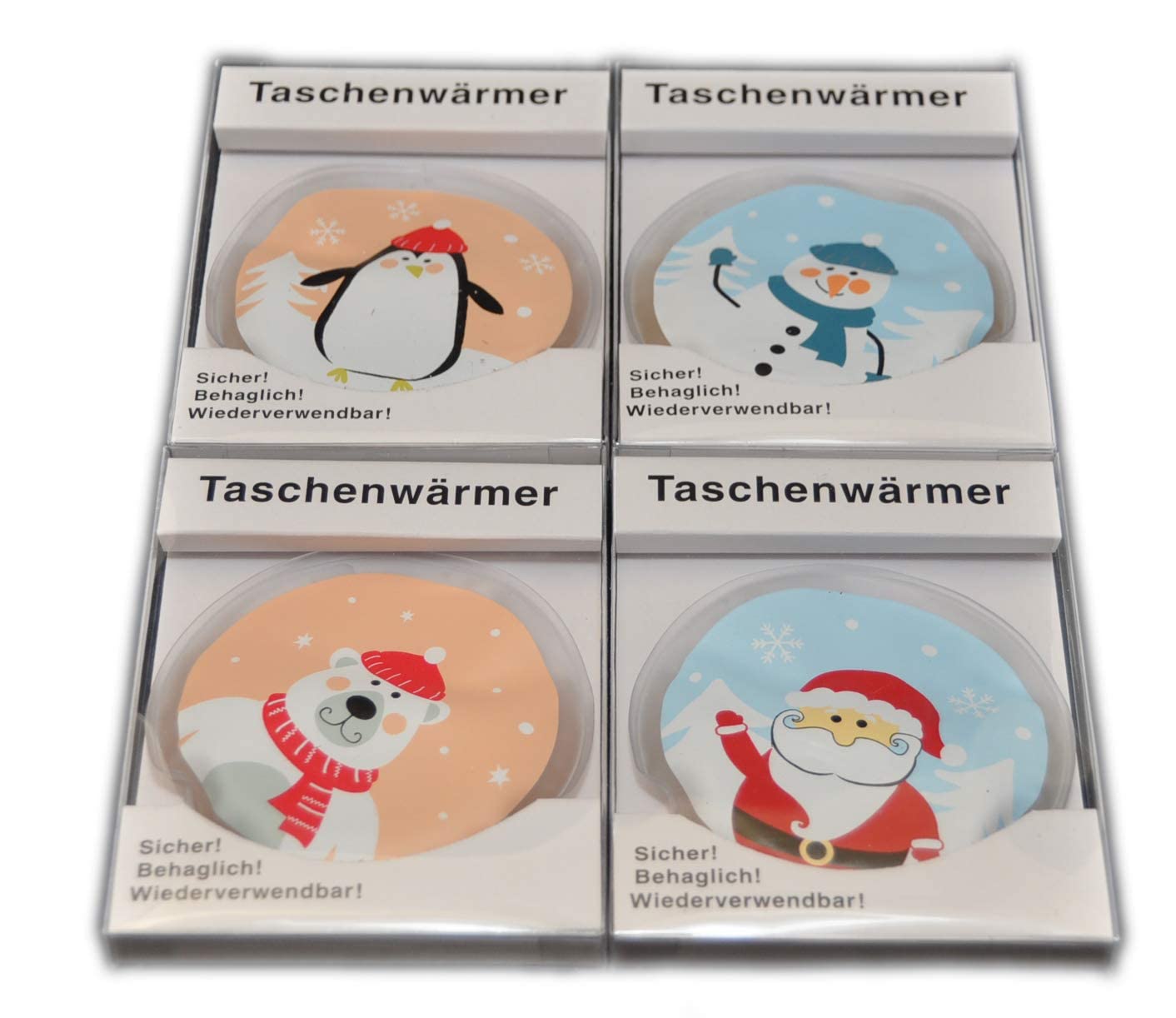 10er Set Taschenwärmer Handwärmer Elch Schneemann Eisbär Wärmflasche Herz Lama Pinguin Nikolaus (wechselnde Motive)