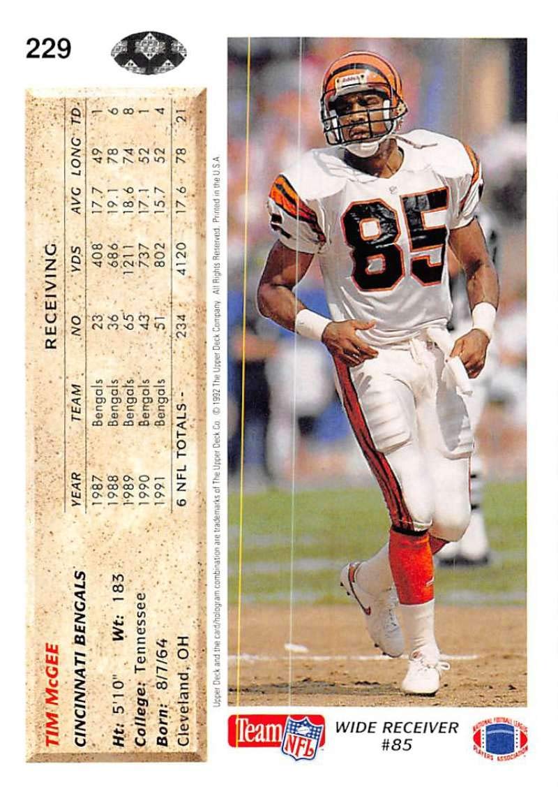 Amazon.com: Football NFL 1992 Upper Deck #229 Tim McGee #229 NM Bengals :  Collectibles & Fine Art