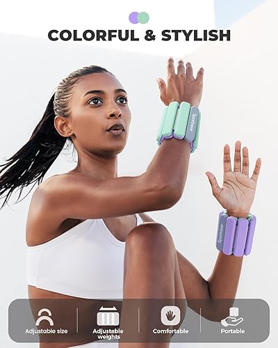 Miniatura 6 de Sportneer Pesas de muñeca y tobillo mejoradas para mujeres y hombres, 1 par (1 libra2 libras cada uno) Juego de pulseras ponderadas de silicona