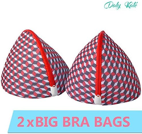 Dalykate Large Bra Laundry Bags, Mesh Big Bra Washer Protector with Premium Zipper, Delicate Bra Washing Bags for Lingerie, Socks, Panty, Underwear and Delicates Set of 2 for Women(Random Match Color) (Red+Red)