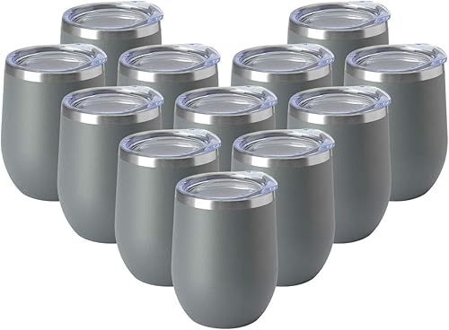 Miniatura 1 de HASLE OUTFITTERS - Vaso de vino con tapa sin tallo, de 12 onzas, doble pared, de acero inoxidable, para bebidas frías y calientes, vino, café,
