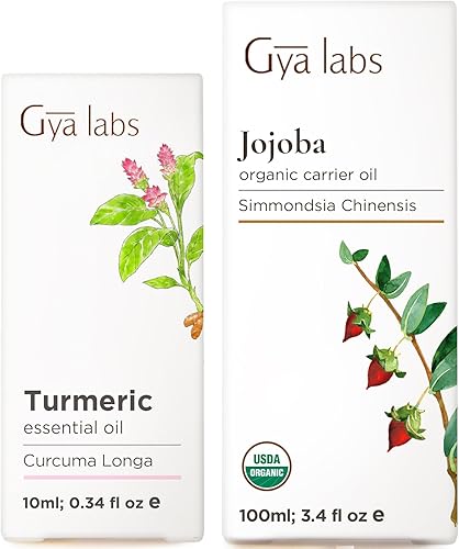 Turmeric Oil for Hair Growth (0.34 fl oz) & Jojoba Oil for Hair (3.4 fl oz) Set - 100% Pure Therapeutic Grade Essential Oils Set - Gya Labs