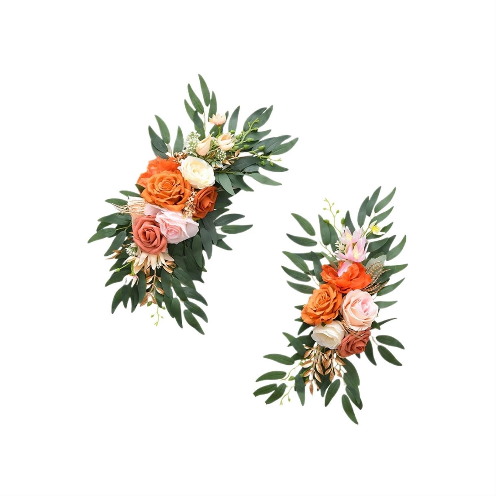 EKalgretrA Flower Arch 2Pcs Artificial Wedding Arch Flowers Kit Garlands Silk Floral Welcome Sign for Ceremony Party Reception(B Orange)