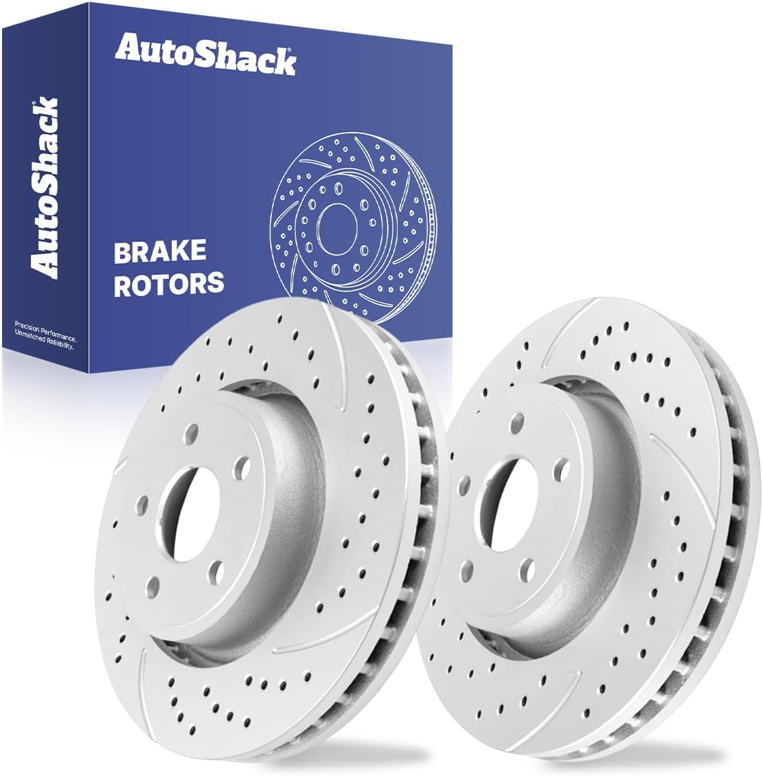 AutoShack Front Vented Drilled & Slotted Coated Brake Rotors Silver Matte Finish 2-PC Set Replacement for 2011-2021 Jeep Grand Cherokee 2011-2022 Dodge Durango TurboGuard 13.78" (350 mm)