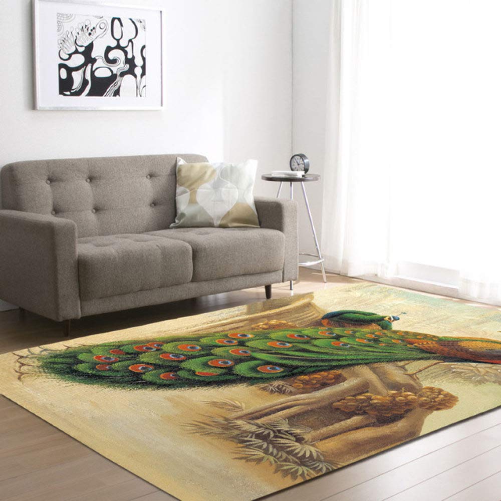 Tapis de décoration motif paon en polyester de haute qualité