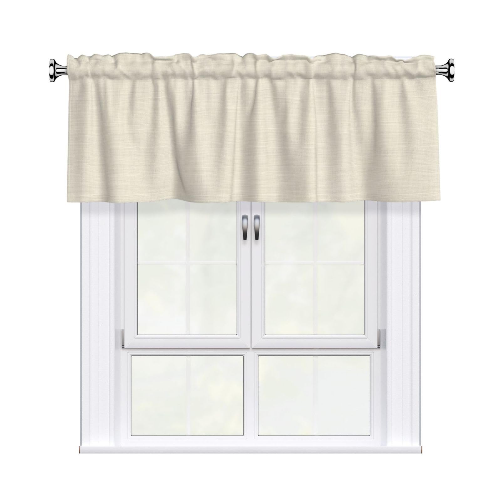 Woshuwo Ivory Linen Texture Valances For Windows Rod Pocket Window Treatment Short Curtains For Kitchen Living Room Bedroom Decor 54x18in