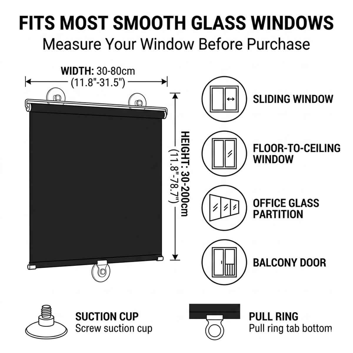 Verdunkelungsrollo Mit Saugnapf Sonnenschutz Jalousien Ohne Bohren Thermorollo Blickdicht Mit Saugnäpfen, UV-Schutz Sonnenschutz Für Fenster Auto Dachfenster Wohnwagen(Silber,W80xH200cm)