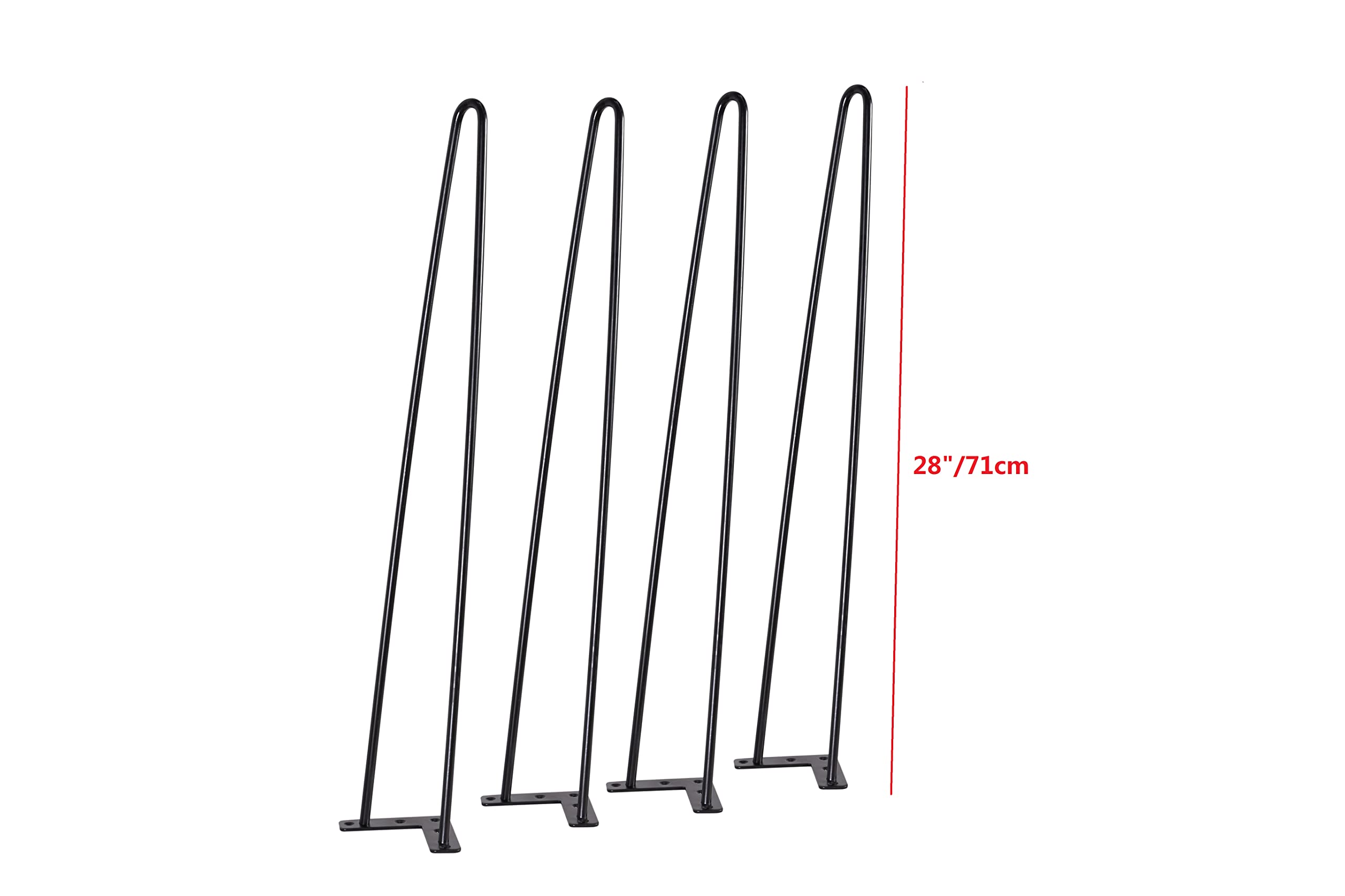 28 Inch 2 Rod Heavy Duty Hairpin Legs, Metal Hair Pin Furniture Legs Black Powder Coating Finish Industrial Modern Table Legs for DIY Tables, Desks,Dinning desk, Counter Tops, Kitchen Tables,Set of 4.