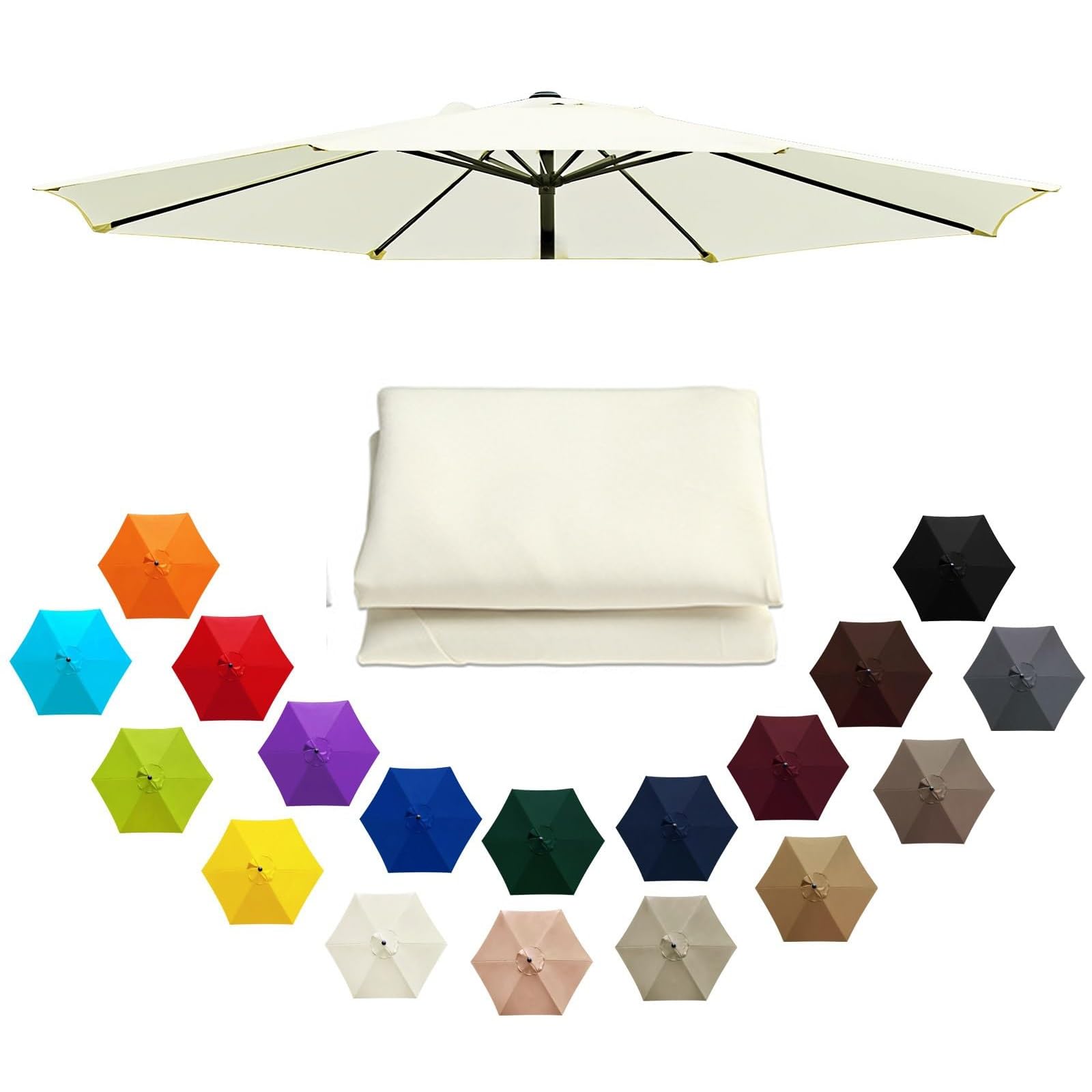 Zapasowy pokrowiec na parasol tarasowy – wodoodporna tkanina odporna na promieniowanie UV na parasole 6/8 żeberek - pasuje do 200 cm, 270 cm, 300 cm, 350 cm