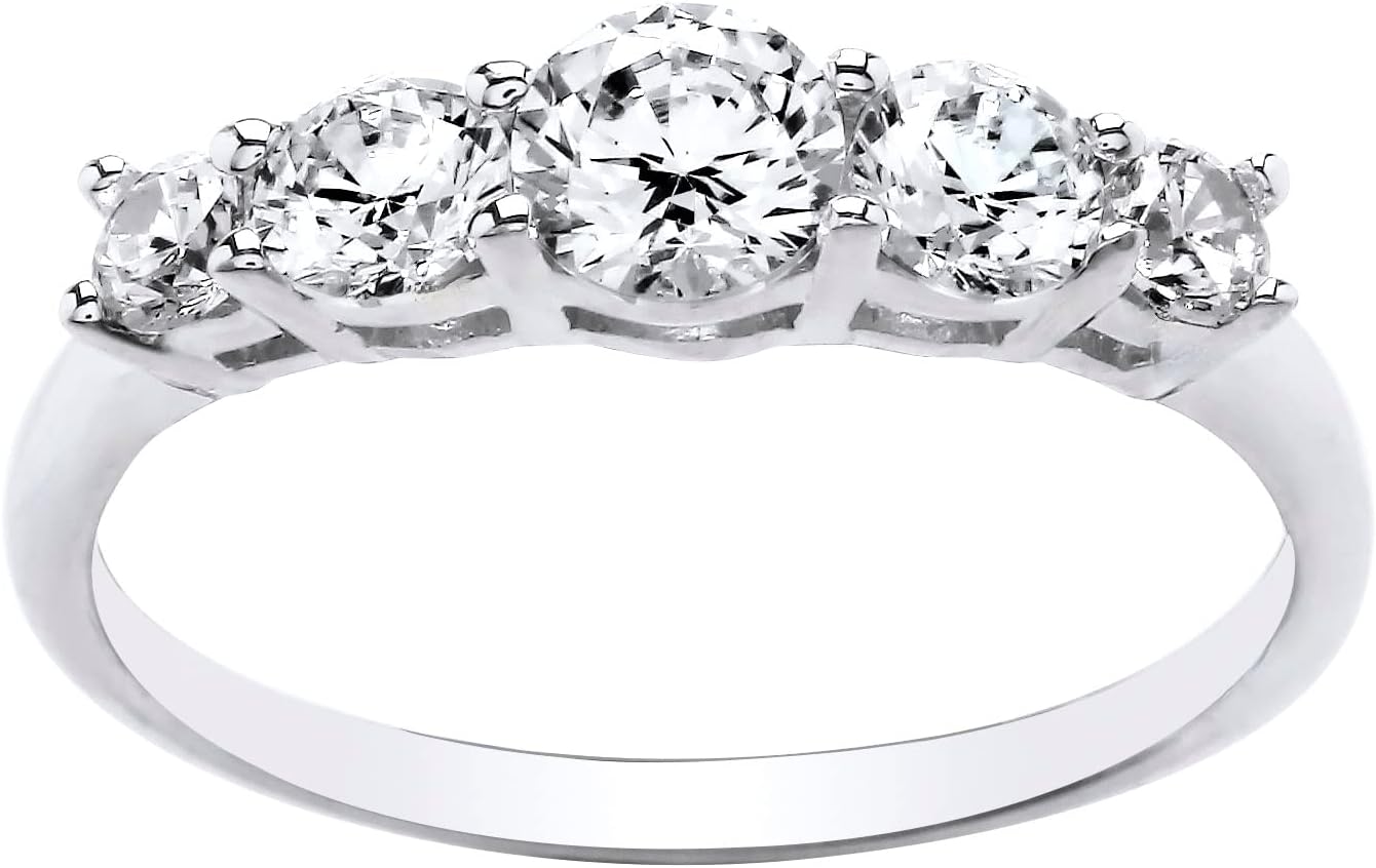 Old English Jewellers925 Sterling Silver 5 Stone CZ Eternity Ring Rhodium Finish size J to V