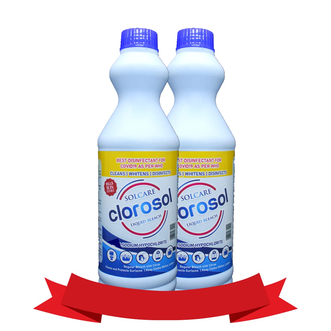 Solcare Clorosol Liquid Bleach | 5%(w/w) Sodium Hypochlorite | Pack of 2 x 500ml