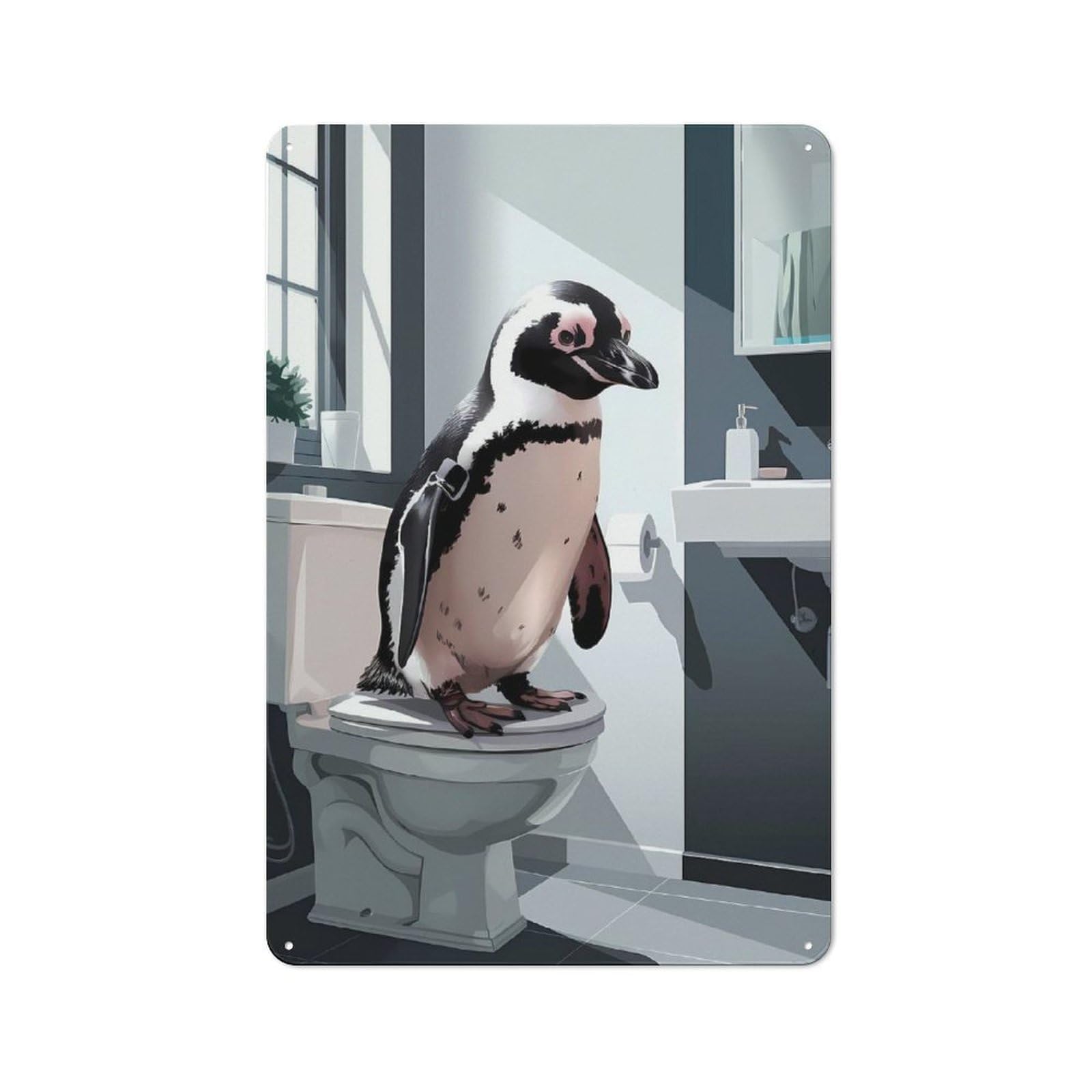 Junmoney Style-8 Workshop Style Penguin On Toilet Bathroom Art Tin Sign 30X20cm, Industrial Wall Art For Garage, Hobby Room, Office Or Man Cave