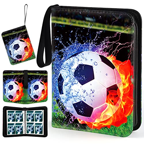 Image of Soccer Card Binder with Sleeves, 400 Pocket Soccer Card Holder for Trading Cards, 4 Pocket with 50 Removable Sleeves Zipper Book Folder Collector Album 3 Ring Binder Organizer Storage Boys Kids Gift