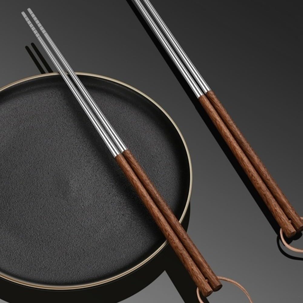 Bacchette da cucina extra lunghe 40 cm in acciaio inox con manico in legno per friggere pentole calde punte antiscivolo strumento da cucina marrone