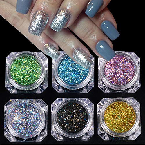 Unregelmäßiger Glasnagel Glitter Glitter Hologrphic Mix Farbdesign Glänzende Pailletten Flocken Nail Art Dekoration-6… – Bild 4