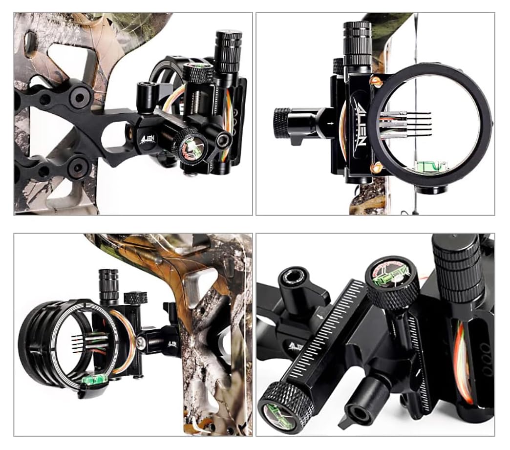 Compoundbogenvisier 5 pin Bogenvisier mit Visierlicht 0,019 Zoll Glasfaser Fein einstellbar 6X & 8X Linsenauswahl Bogenschießzubehör für Jagdschießen