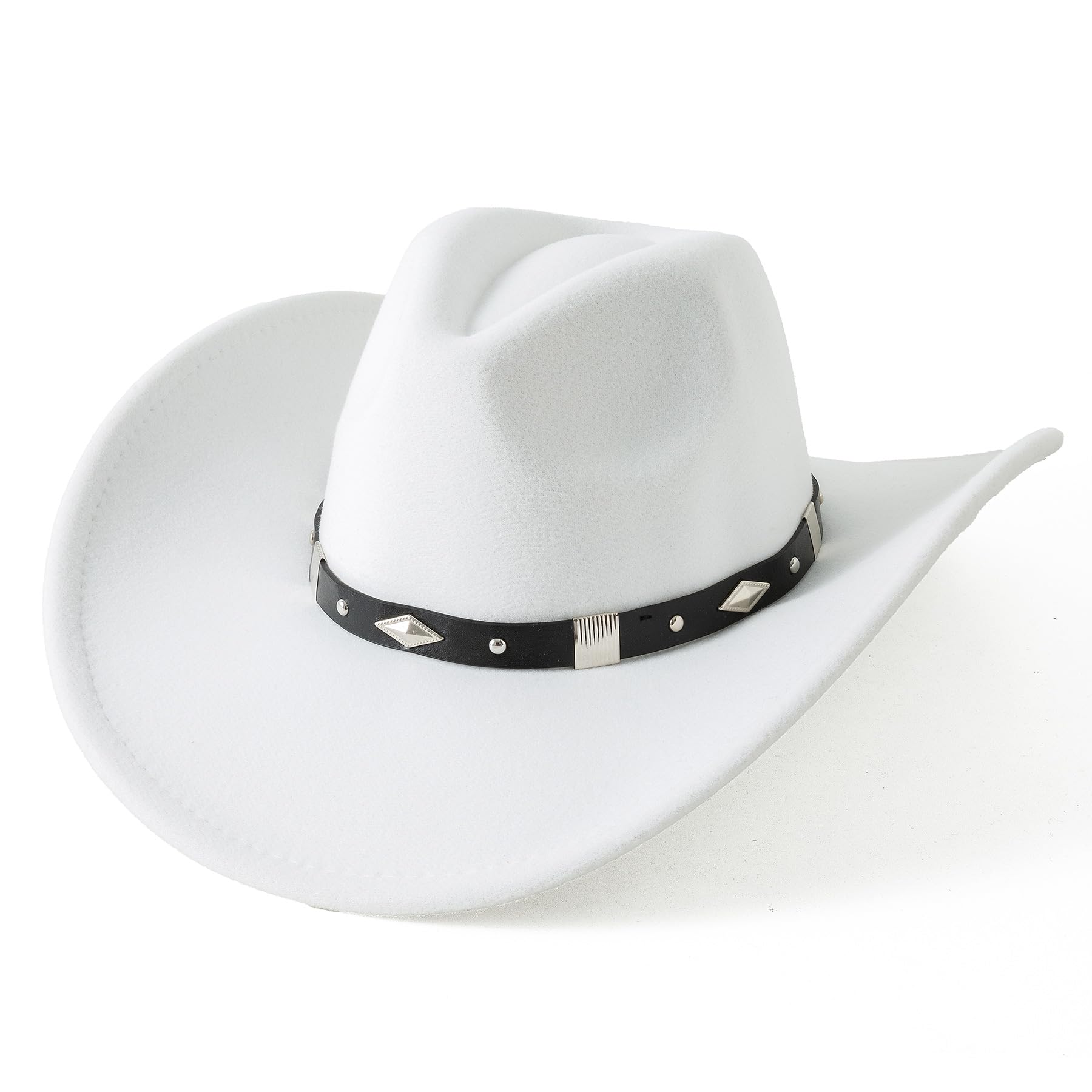 Lanzom Women Men Classic Felt Wide Brim Western Cowboy Cowgirl Hat with Belt Buckle