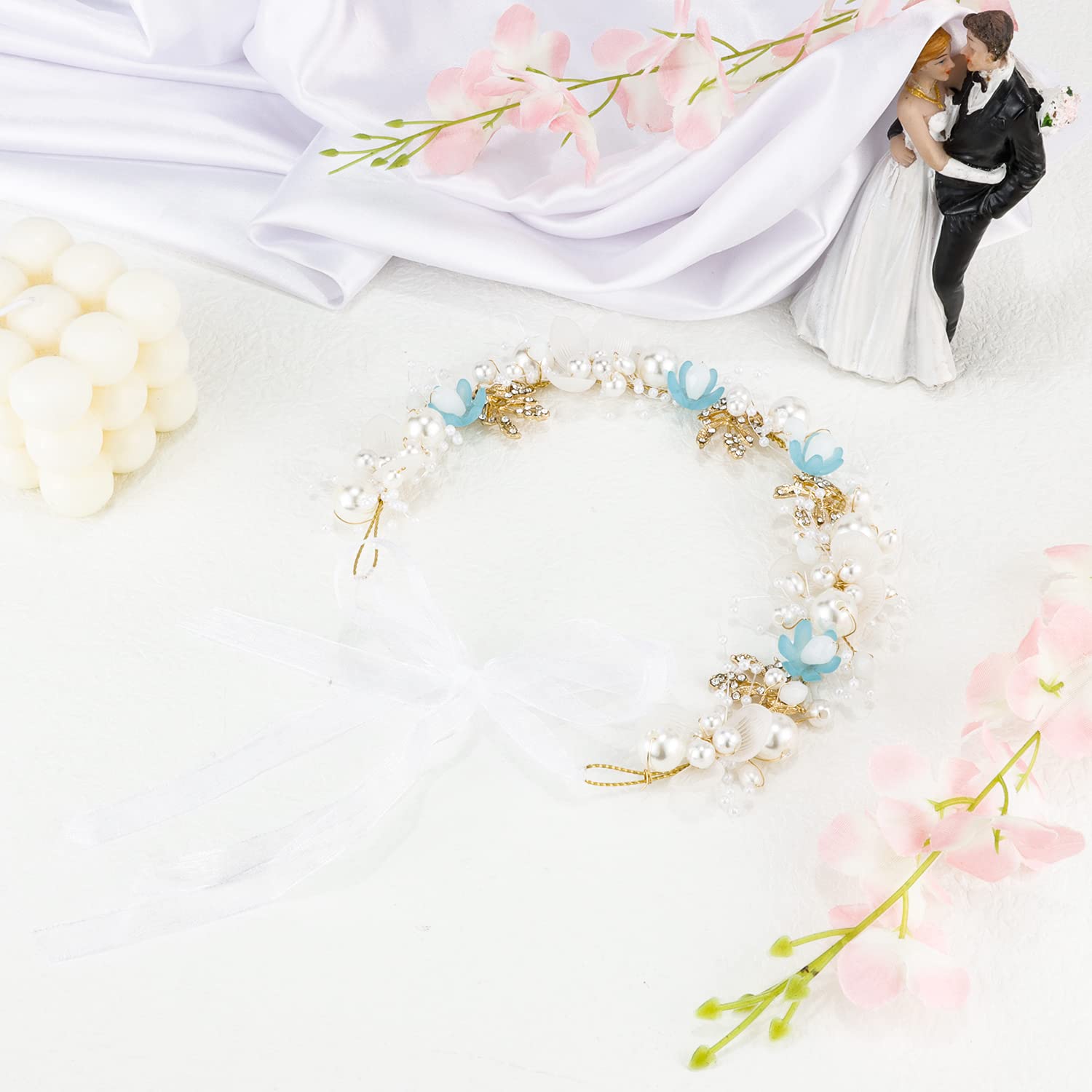 ⭐️ Bouquet Embellished Floral Pearl Peasant Farm Minimal Chic Hipster Headband Handcrafted Pearl Crystal Flowers Headband - Style #HB-001  main image 4