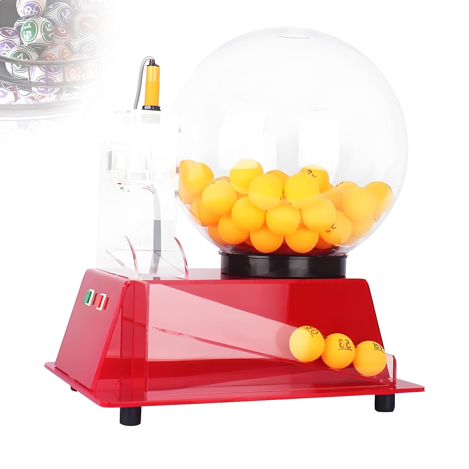 Aiodio Red Acrylic Bingo Cage Machine, Automatic Lottery Draw
