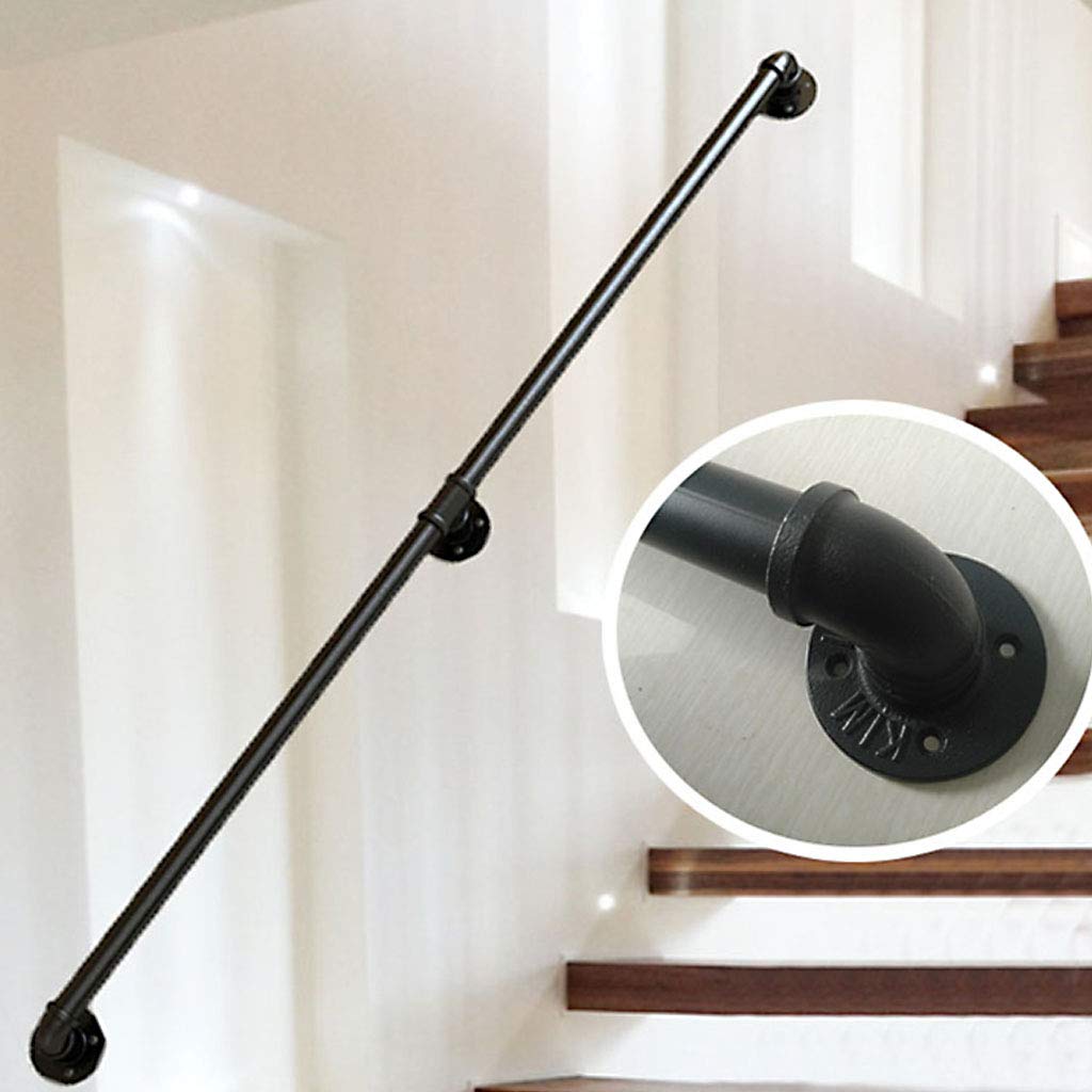 LWJSOCP Stair handrail Stair handrails indoor, black industrial pipe wrought iron railing safety non-slip handrail suitable for elderly and disabled people