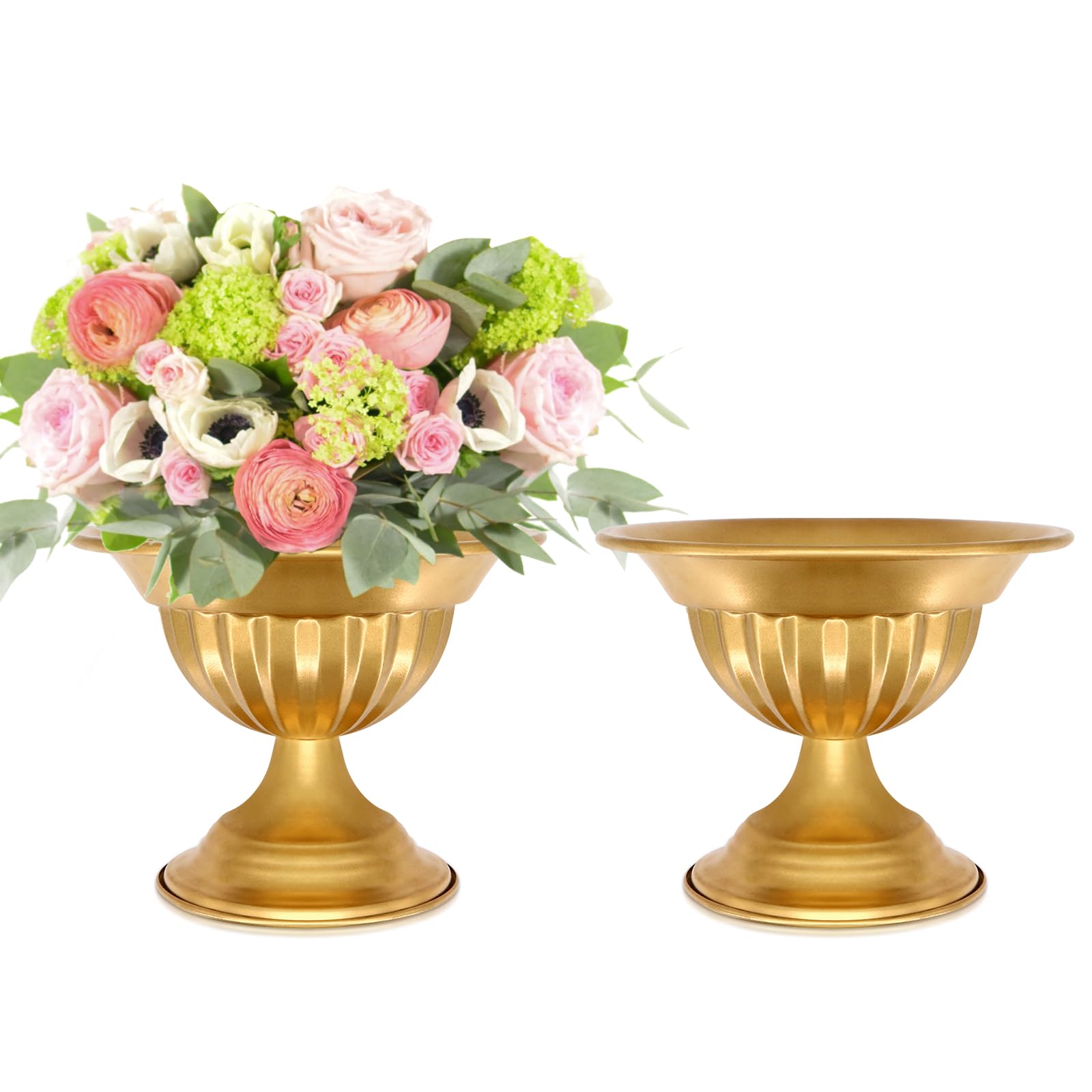 Gold Flower Vases for Centerpieces: Wedding Compote Bowl 5.1 Inch Small Urn Vase Metal Pedestal Vase for Table Party Event Set of 2