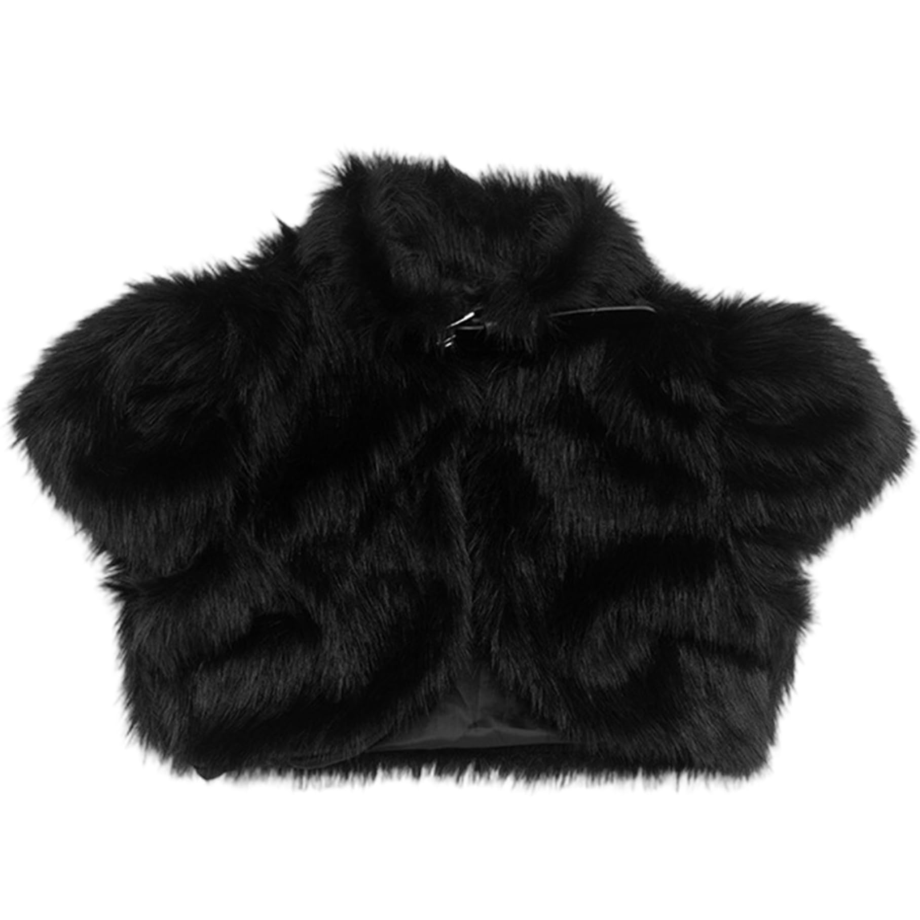 Hperu Faux Furs Stole, Black Luxury Faux Fur Shawl Wrap with Tie Closure, Elegant Warm Cloak Cape for Evening Dresses, formal Party and Wedding Attire