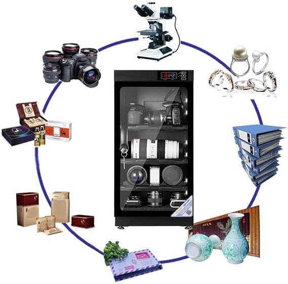 INTBUYING Camera Dry Cabinet 50L Electronic Dry Cabinet for Camera Lens Storage with Lock 4 Layers Intelligent Temperature Humidity LED Screen Noiseless