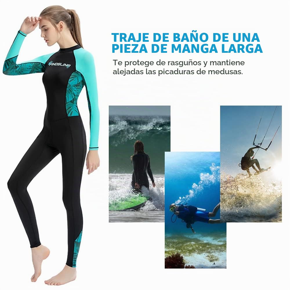 Traje de neopreno para mujer, KOCAN Traje de neopreno de secado rápido para mujer, de una pieza, con mangas largas, traje de baño para deportes acuáticos de verano