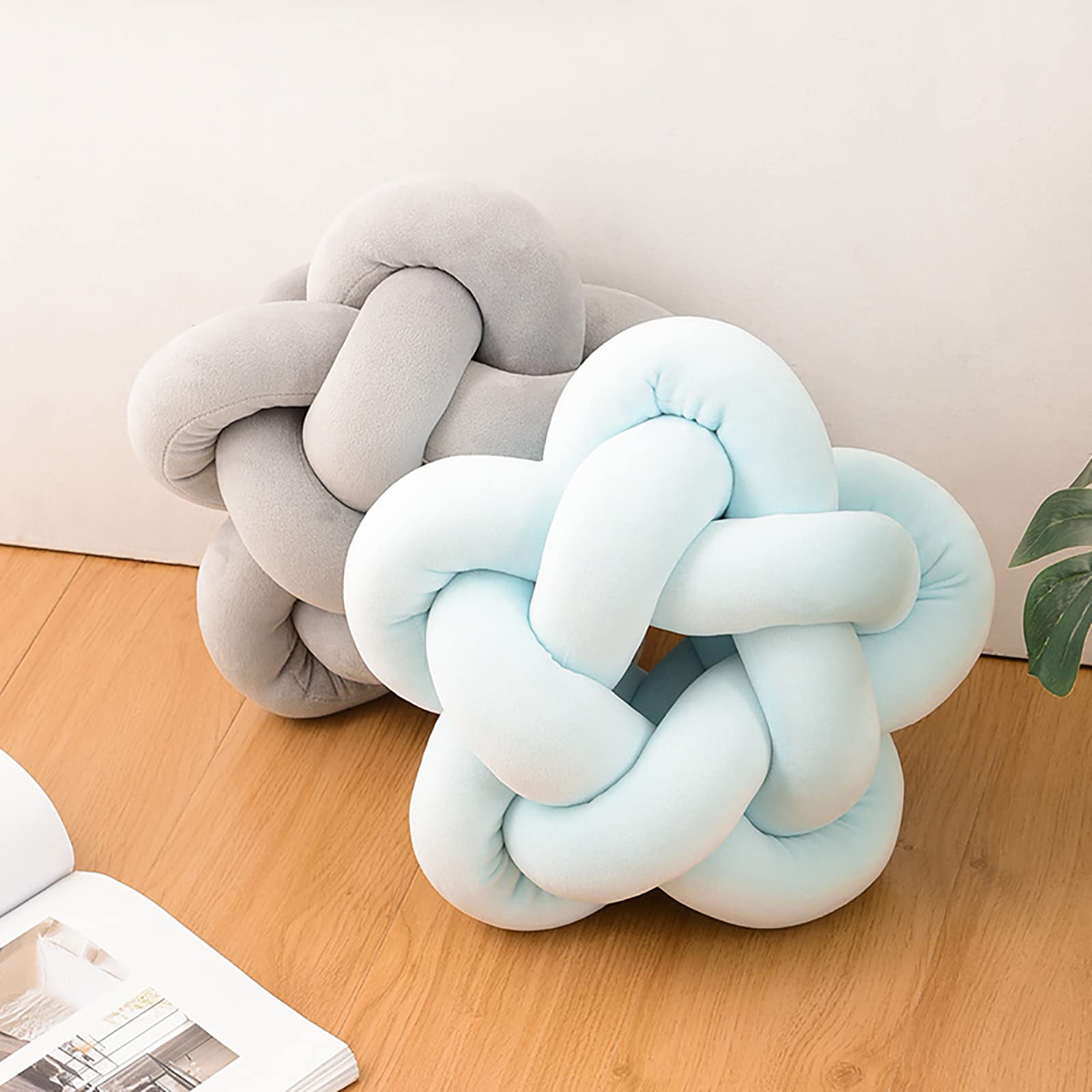 Noeud Coussin d'oreiller Oreiller À Noeud Rond Fait À La Main Noeud Boule Oreillers en Peluche Coussin Coussin en Peluche Coussins Tresse Décoratifs Noeud Oreiller,Light Khaki,32 * 32cm