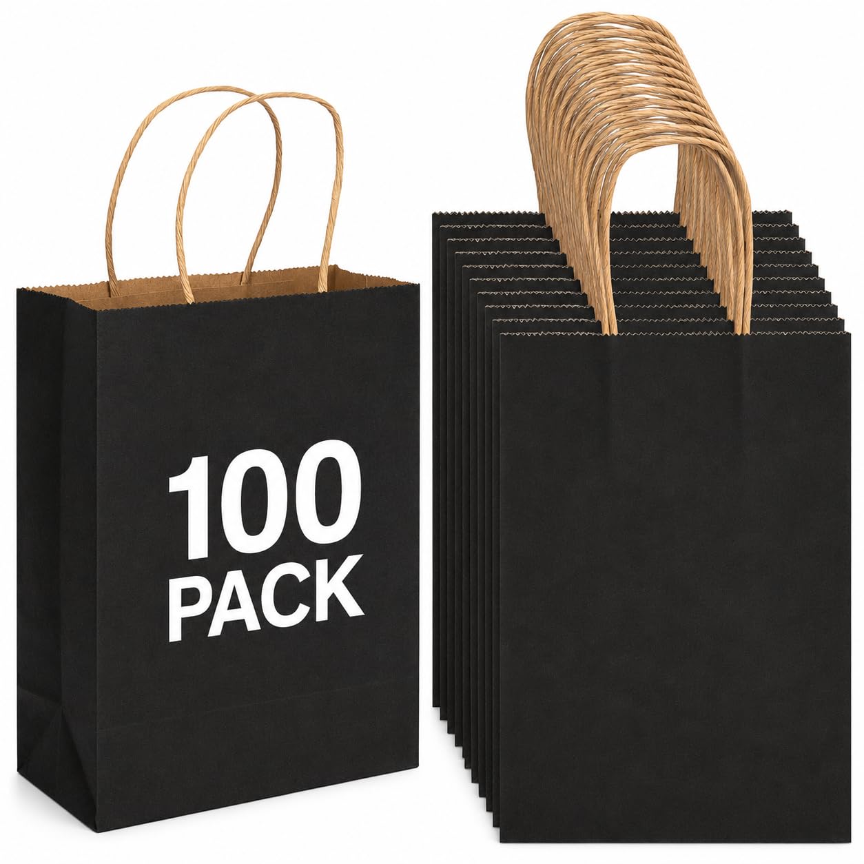 100 sztuk małych czarnych torebek prezentowych, torebki typu kraft z uchwytami, na prezenty urodzinowe, papierowe torby na prezenty, zakupy detaliczne, torby na prezenty biznesowe, torebki na prezenty