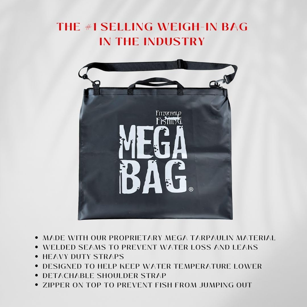 Fitzgerald Fishing Tournament Weigh in Fish Bag - Heavy Duty Fish Bags That Transport Fish Safely, are Leak and Rip Resistant, Include Zipper Closure - Mega Bag Logo