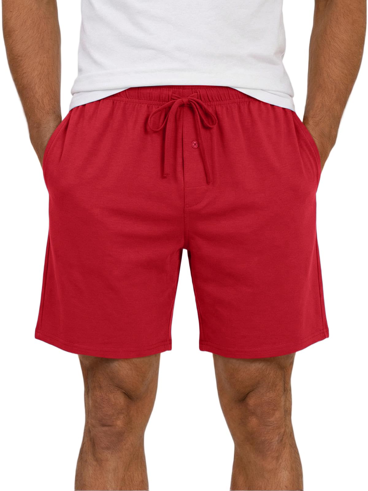 Runcati Schlafanzughose Herren Kurz Sommer Pyjamahose Männer Einfarbig Bermuda Schlafshorts Shorty Loungehose Casual Freizeithose mit Taschen