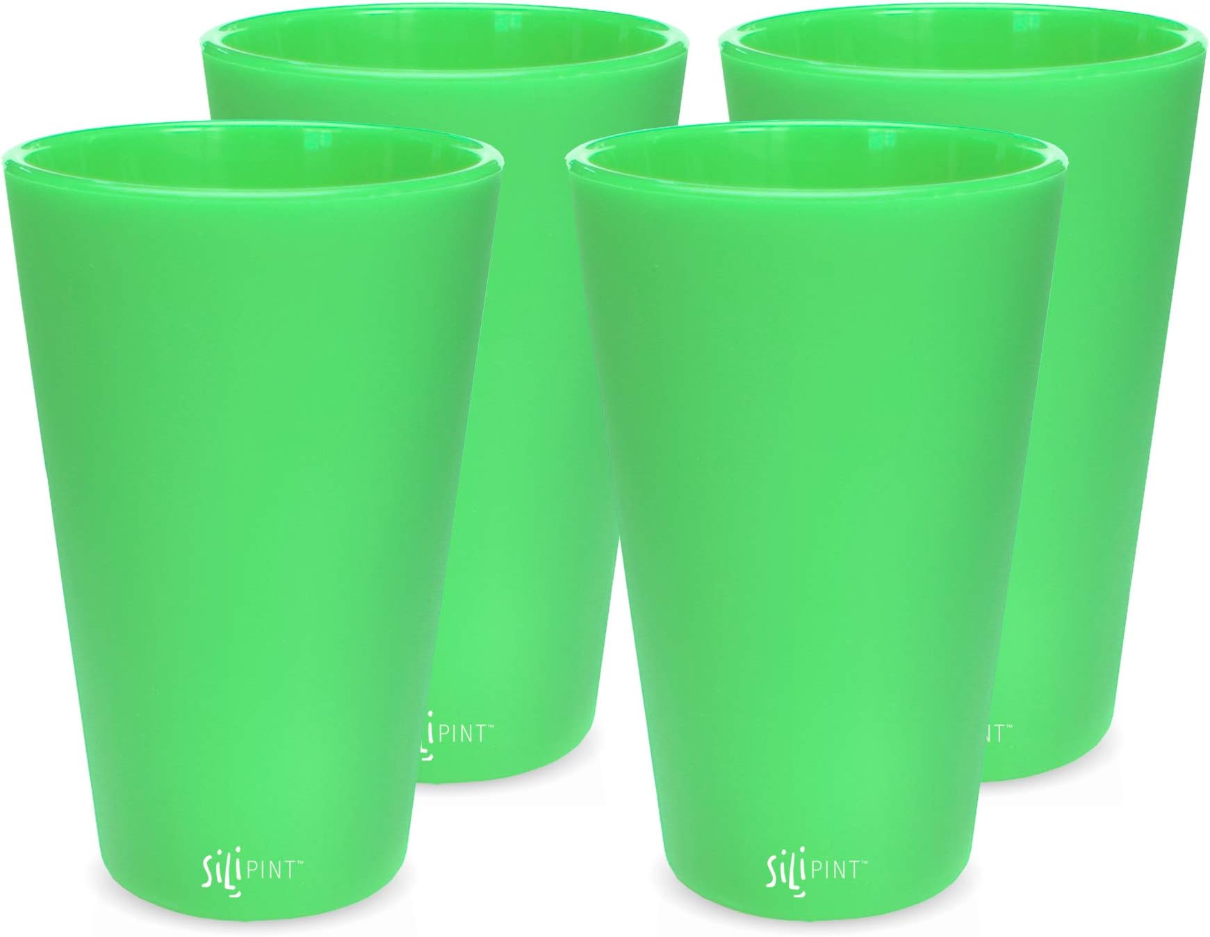 Silipint Silicone Pint Glass. Unbreakable, Reusable, Durable, and Guaranteed for Life. Shatterproof 16 Ounce Silicone Cups for Parties, Sports and Outdoors (4-Pack, Glow-in-the-Dark Green)