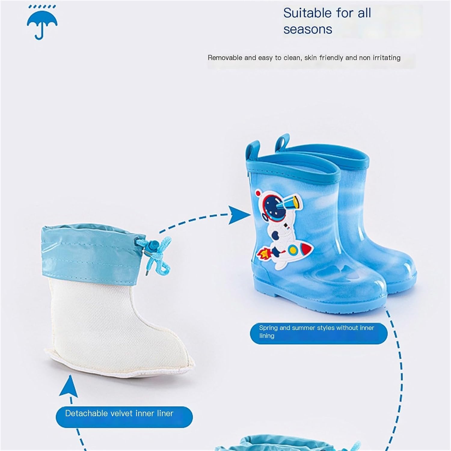 Toddler Boy Rain Boots Kids Waterproof Cartoon Rubber Rainboots Girls Non Slip Mud Proof Rain Shoes for Outdoor
